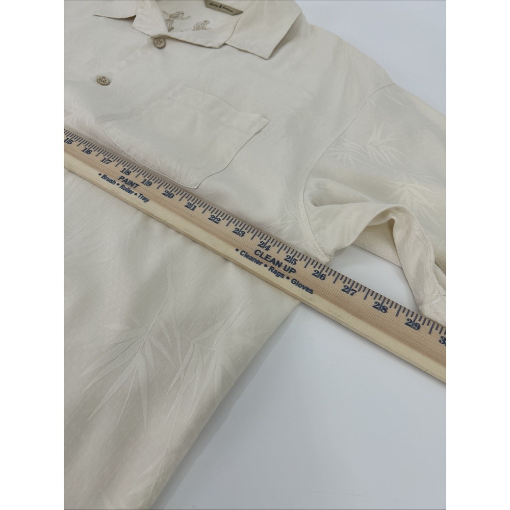 Tommy Bahama Mens XL Silk Short Sleeve Shirt Cream Bamboo Jacquard - Picture 6 of 9
